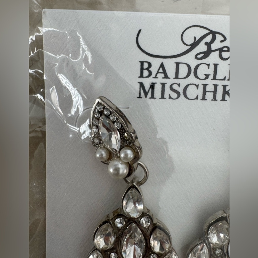 Belle Badgley Mischka Statement Earrings With Pearls and Crystals - Picture 2 of 6